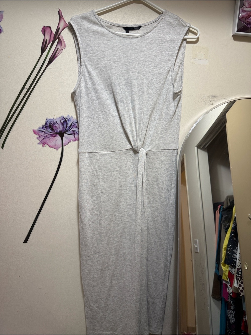 Obakki Light Heather Gray Midi Dress with Front Knot